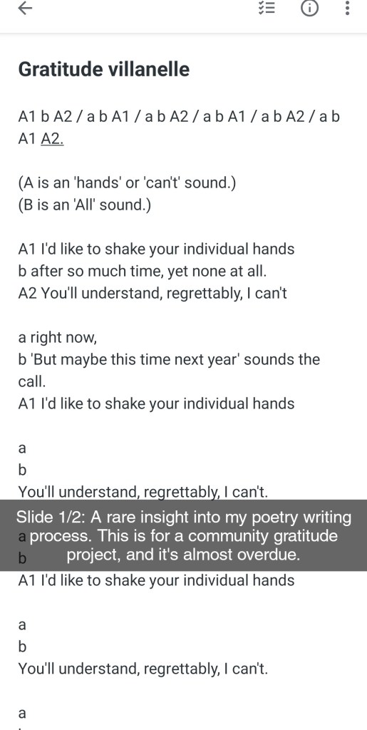 Half-completed villanelle about gratitude